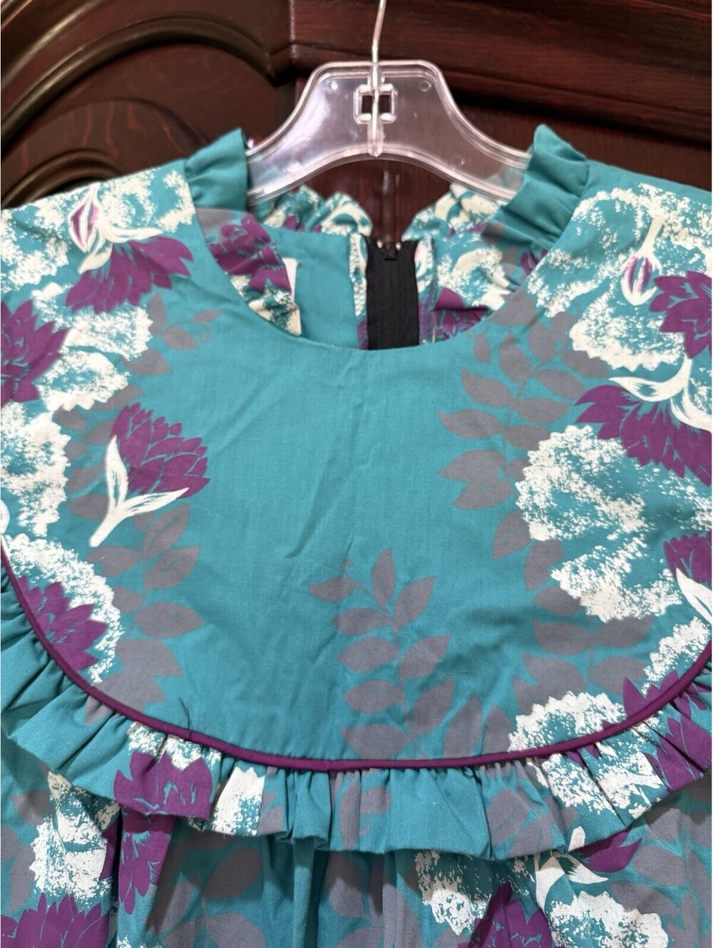 Vtg TORI RICHARD Golden Monarch Collection Teal Floral Printed Maxi Dress Size M - Picture 9 of 9